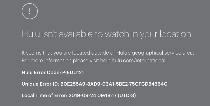 Hulu's Geo-Error Message