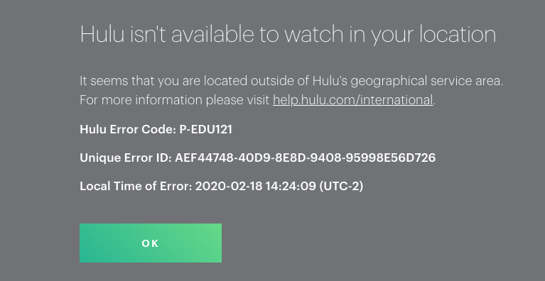Hulu 2020 Error